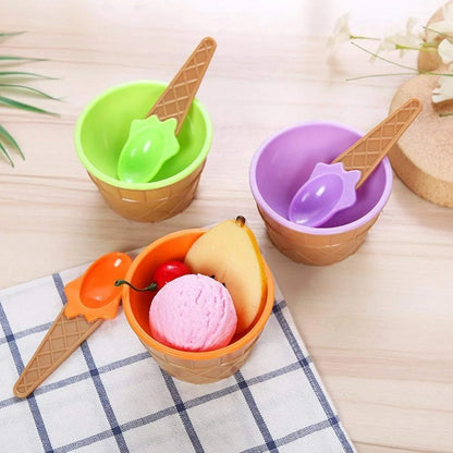 5320 Ice-cream Waffle Spoon Bowel Cup Set Premium Ice Cream Set Ice-cream Bowel With Spoon 2pc Couple Bowl Set - Zidbik