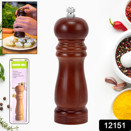 Wooden Pepper Mill 8 Inch Tall - Best Pepper Grinder (1 Pc) - Zidbik
