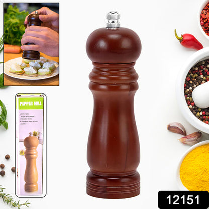 Wooden Pepper Mill 8 Inch Tall - Best Pepper Grinder (1 Pc) - Zidbik