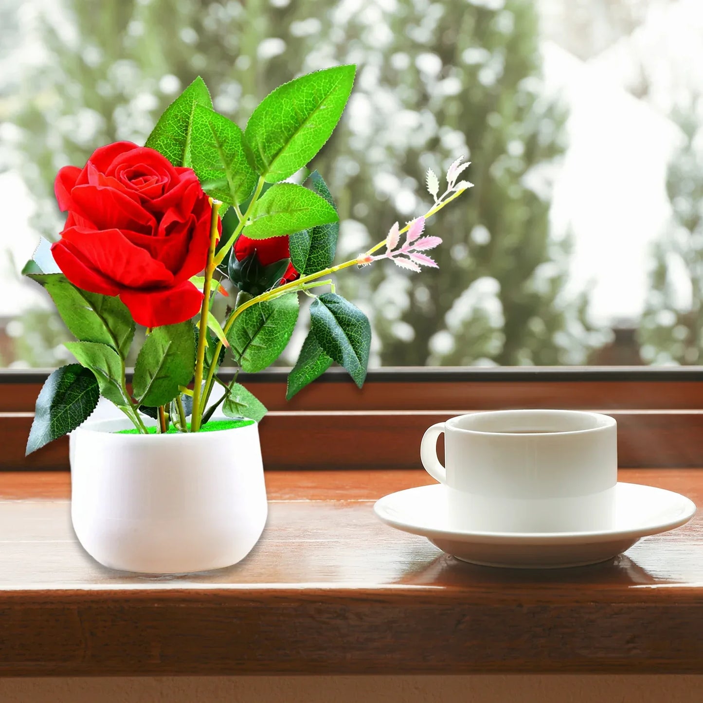 4863 Artificial Rose Flower Plant With Pot For Home Office Or Gift - Zidbik