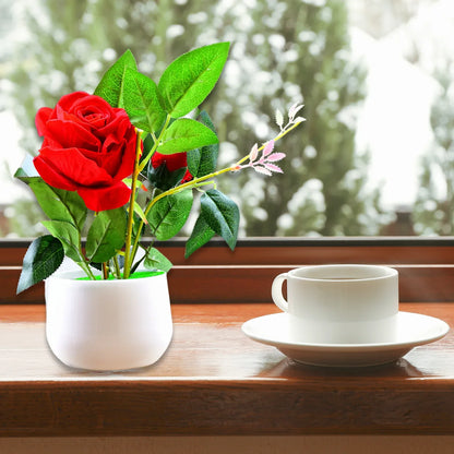 4863 Artificial Rose Flower Plant With Pot For Home Office Or Gift - Zidbik