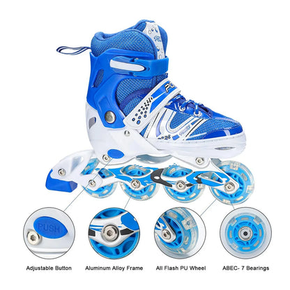 7554 Inline Skates With Led Flashing Light Wheel With Adjustable Length Skate Premium High Quality Skates Pair - Zidbik