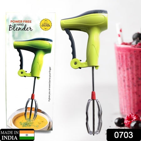 0703 Power Free Manual Hand Blender With Stainless Steel Blades Milk Lassi Maker Egg Beater Mixer Rawai - Zidbik