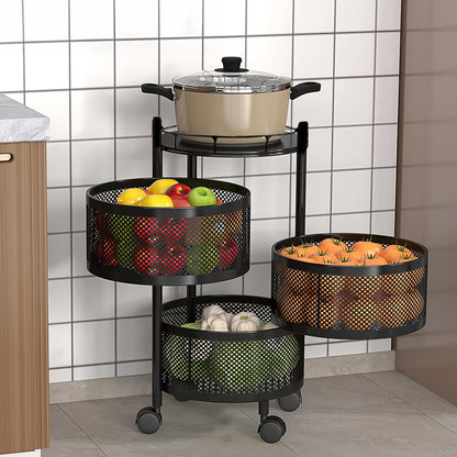 Metal Round High Quality Kitchen Trolley With Wheels (3 Layer  1 Pc) - Zidbik
