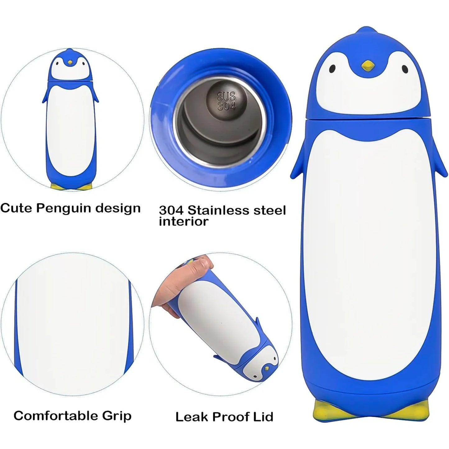 Penguin Water Bottle Penguin Cartoon Water Bottle Funny Travel Mug Insulated Inner Glass Vacuum Water Bottle - Zidbik