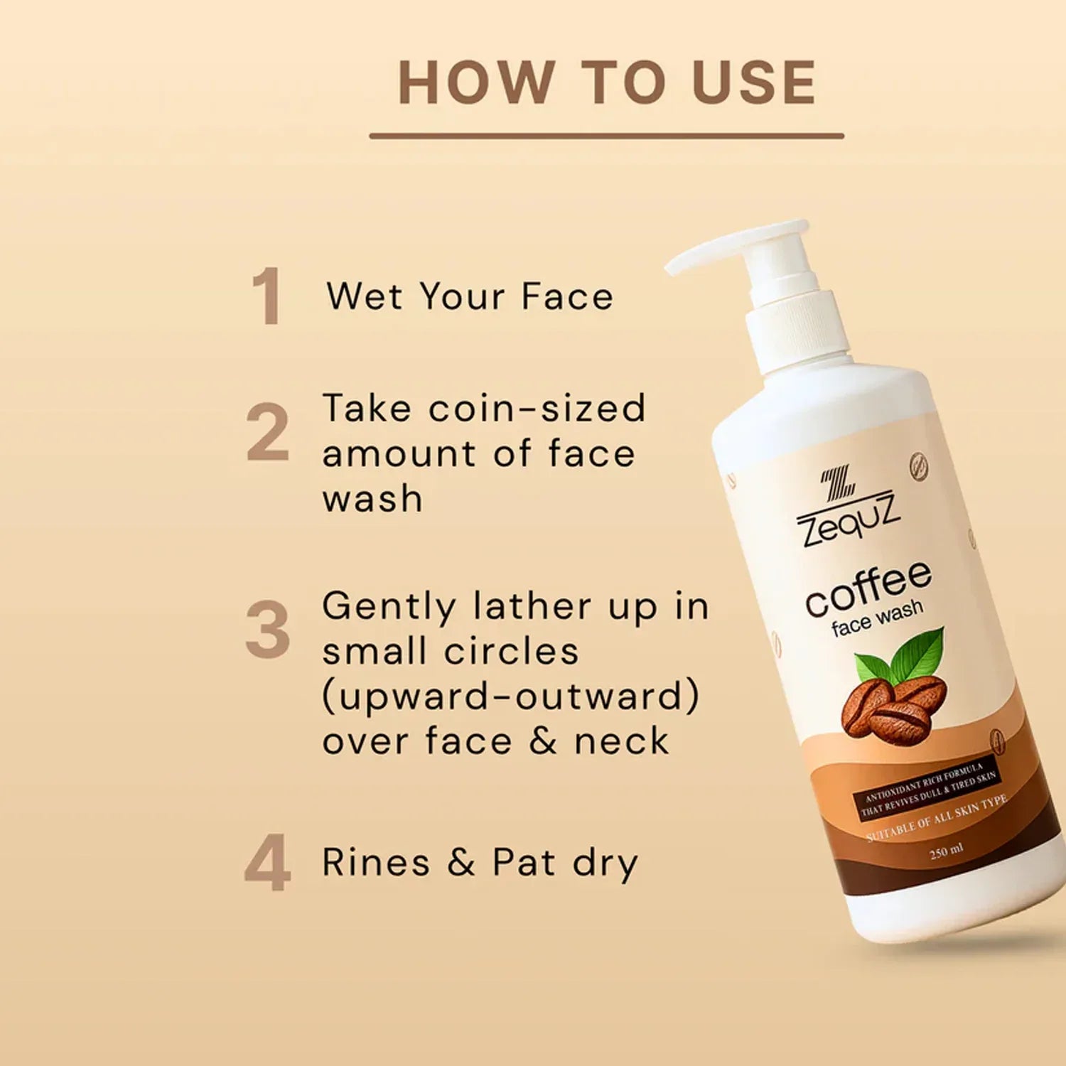 Zequz Coffee Face Wash - (1 Pc 250 Ml) - Zidbik