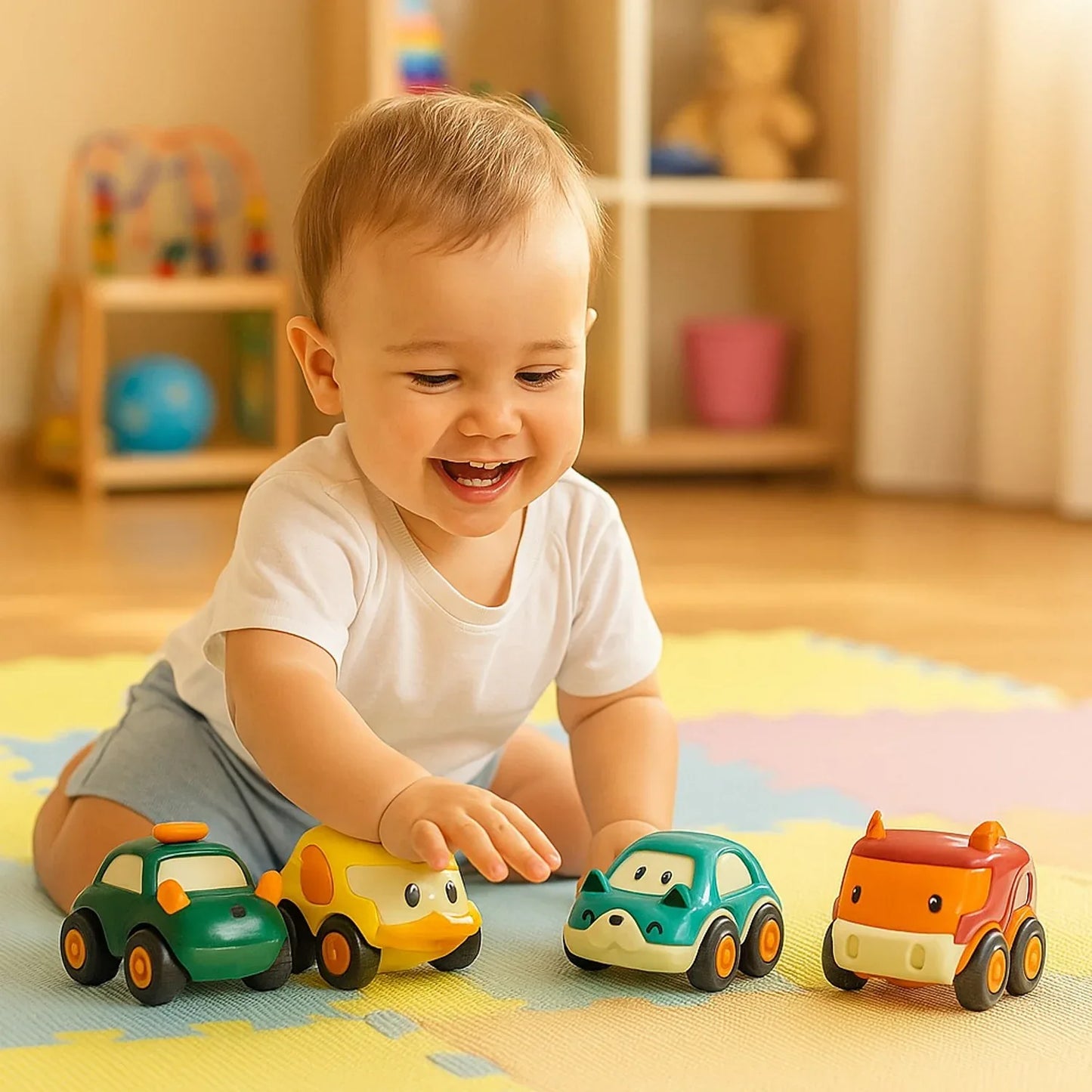 Cartoon Pull-back Car Toy Set For Kids (12 Pc) - Zidbik