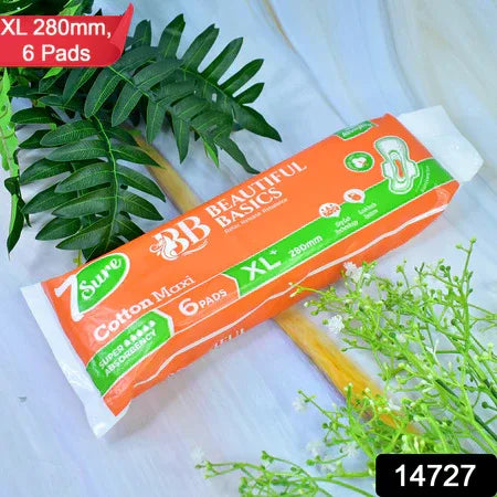 Beautiful Basics Orange Cotton Maxi Sanitary Pads Xl+ 280mm Pack Of 6 Pads - Zidbik