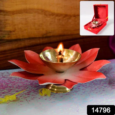 Lotus Shaped Brass Oil Diya (1 Pc) - Zidbik