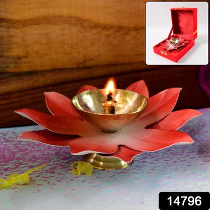 Lotus Shaped Brass Oil Diya (1 Pc) - Zidbik