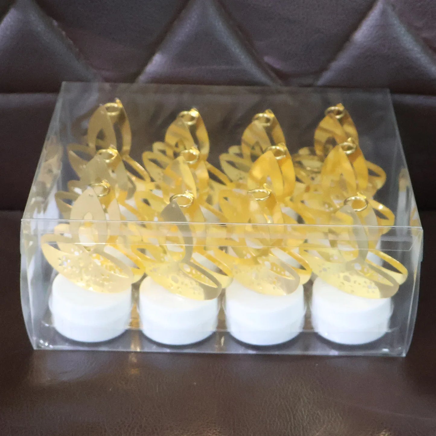 Golden Diya Shaped Led Tealight Candles (12 Pc) - Zidbik