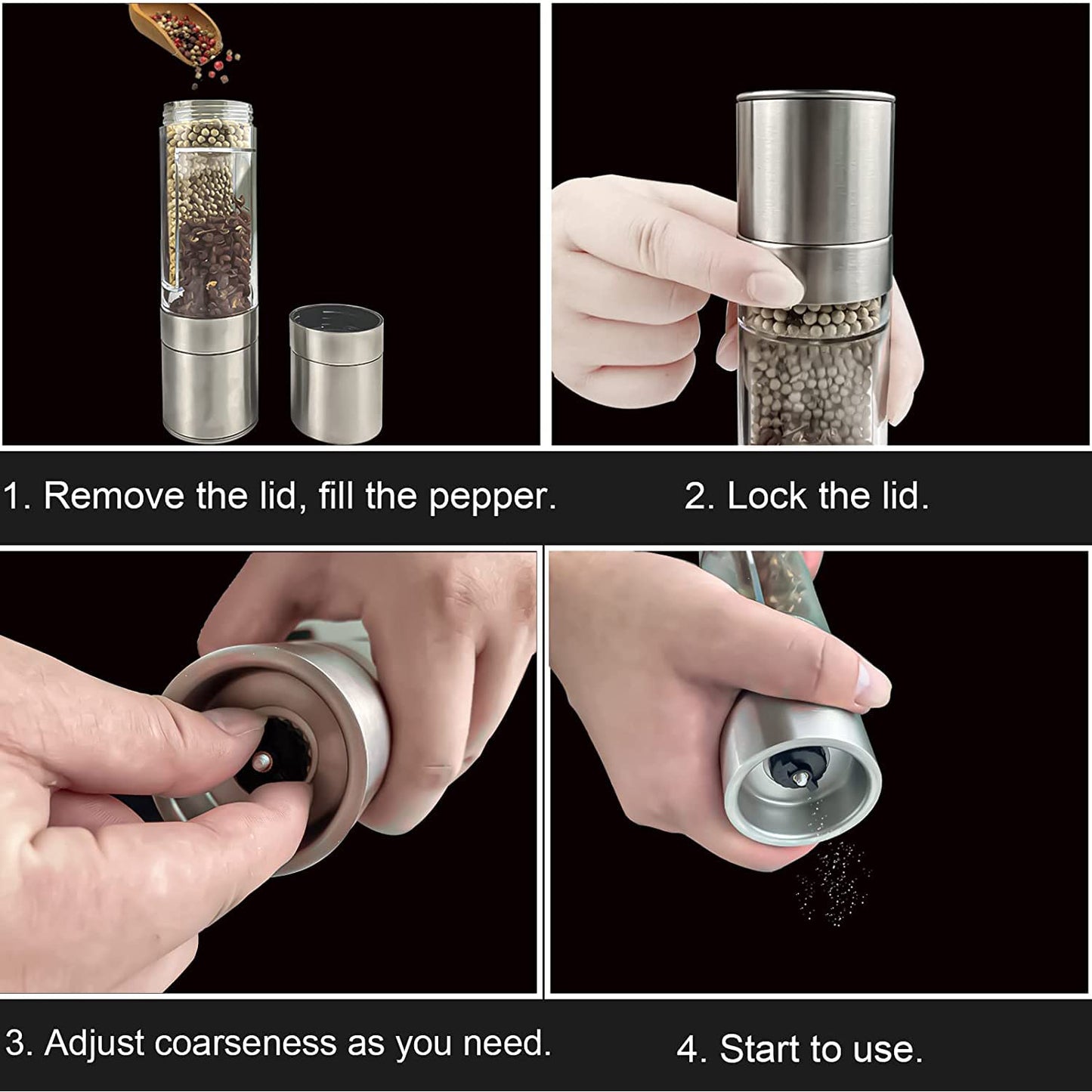 2-in-1 Stainless Steel Salt And Pepper Grinder - Zidbik