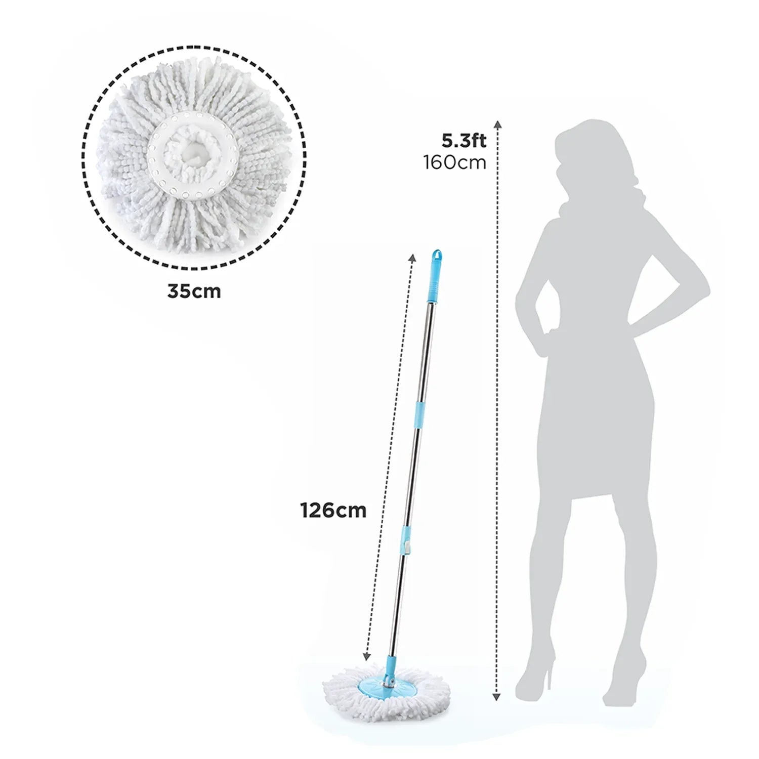 8703 Spin Mop With Bigger Wheels And Plastic Auto Fold Handle For 360 Degree Cleaning - Zidbik