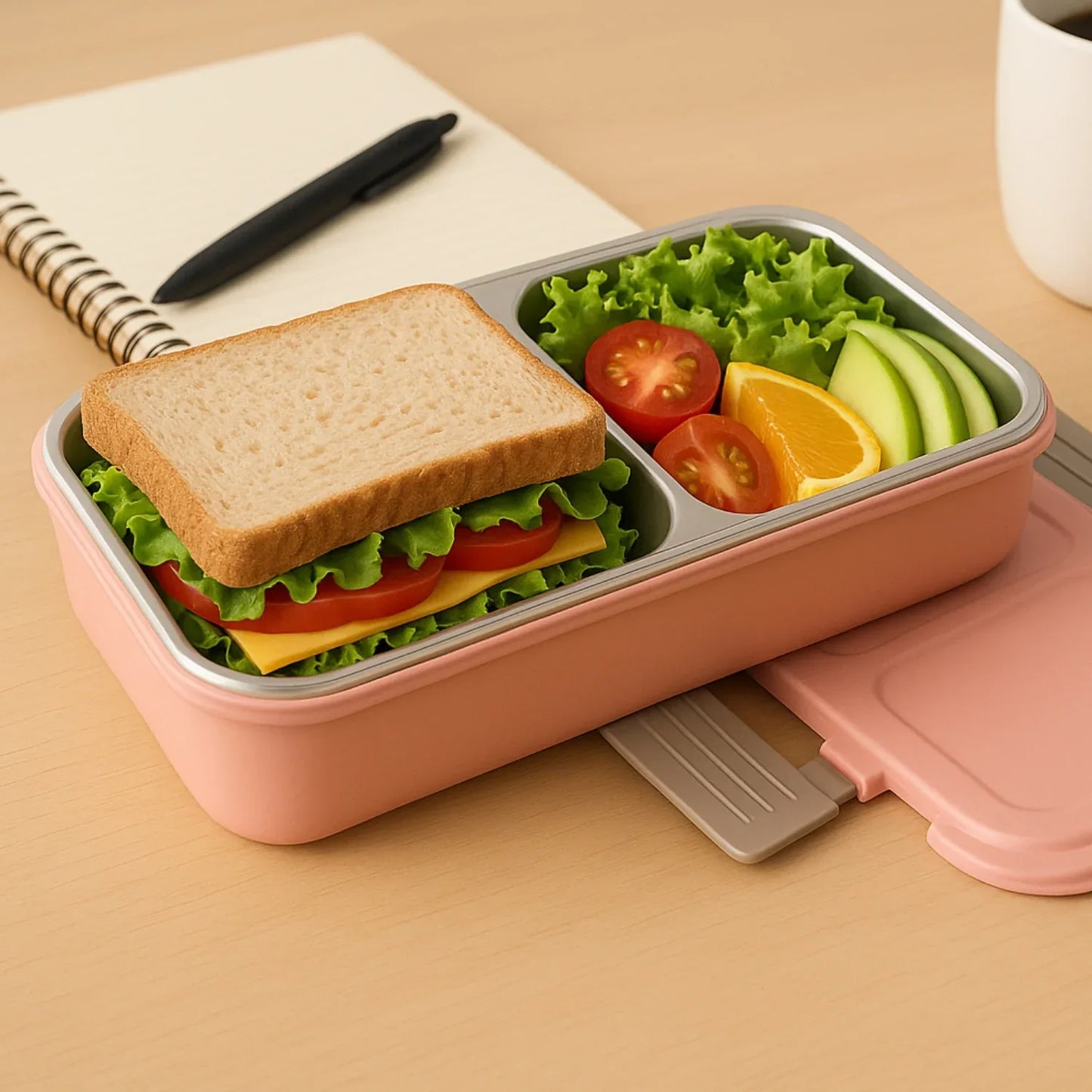 5583 Miracle Quick Lock Leak Proof 2 Compartment Stainless Steel Lunch Box Inner Plate Reusable Microwave Freezer Safe Lunch Box Trendy Thermal Insulation Leak Proof For Office Vacuum Tiffin Box For Boys Girls School Office Women And Men - Zidbik