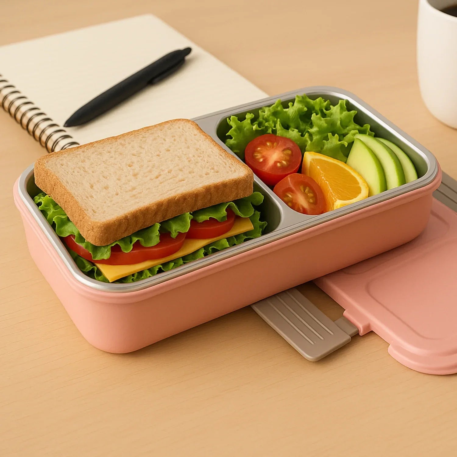 5583 Miracle Quick Lock Leak Proof 2 Compartment Stainless Steel Lunch Box Inner Plate Reusable Microwave Freezer Safe Lunch Box Trendy Thermal Insulation Leak Proof For Office Vacuum Tiffin Box For Boys Girls School Office Women And Men - Zidbik