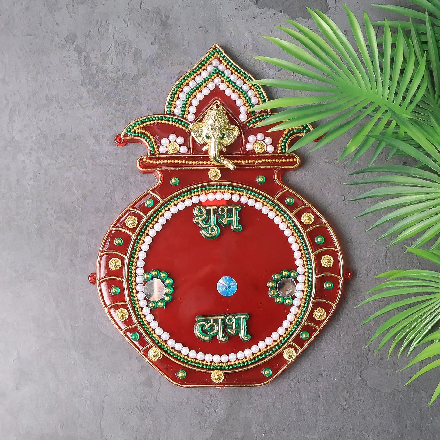 Decorative Kalash Wall Hanging With Shubh Labh (1 Pc) - Zidbik