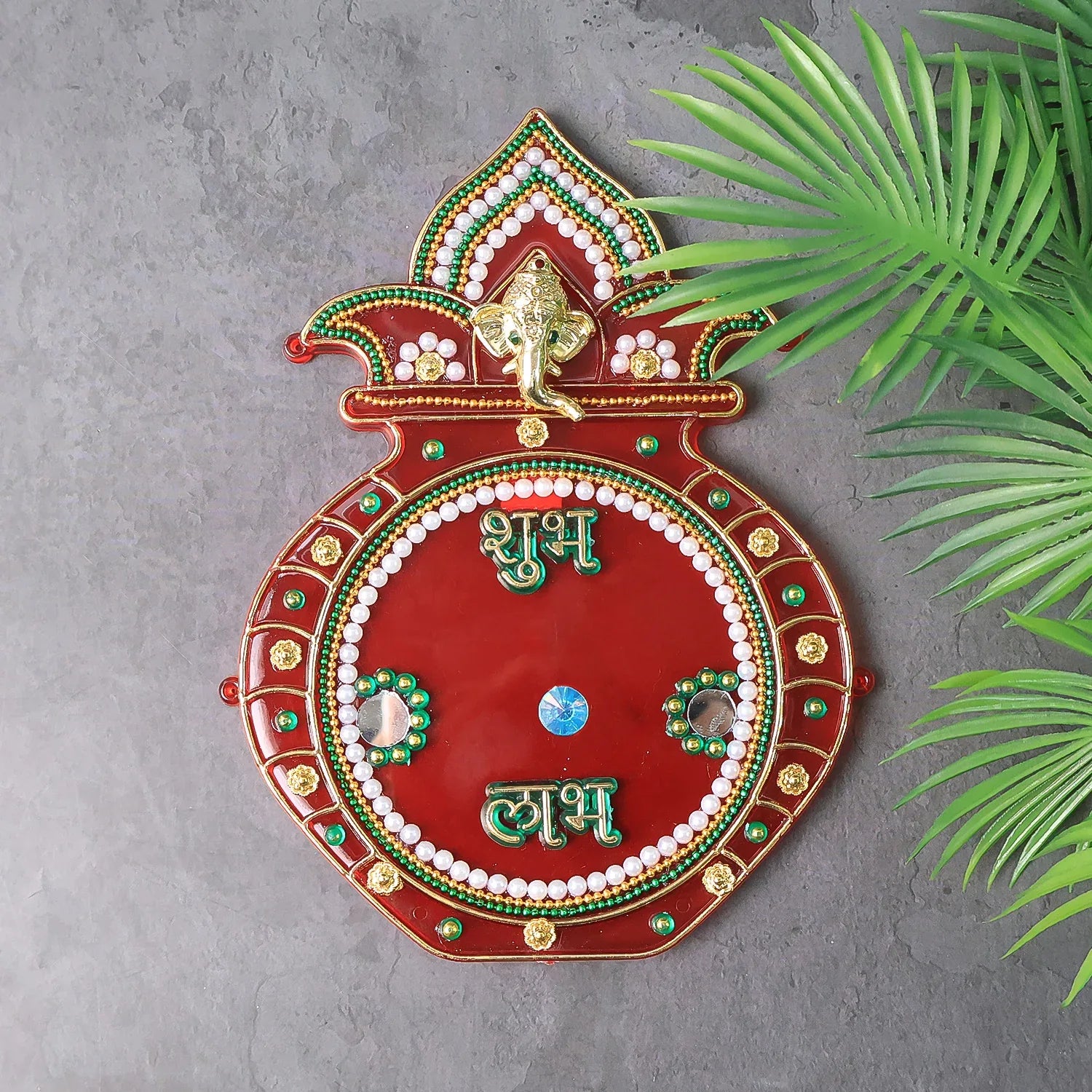 Decorative Kalash Wall Hanging With Shubh Labh (1 Pc) - Zidbik