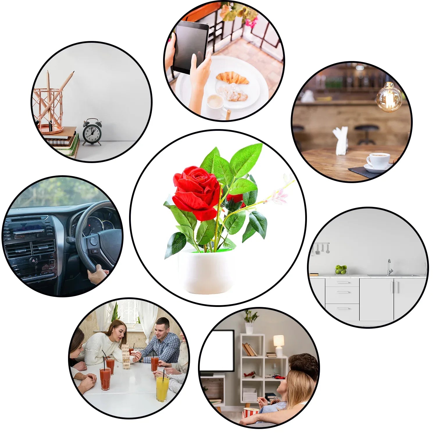 4863 Artificial Rose Flower Plant With Pot For Home Office Or Gift - Zidbik