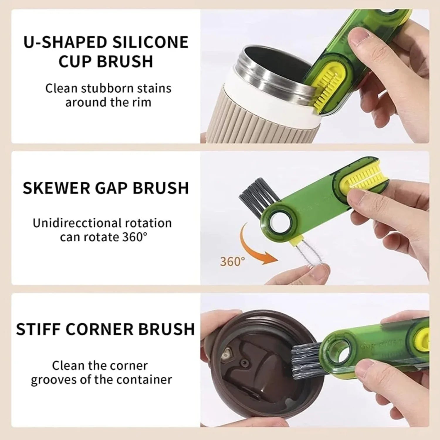 12687 3in1 Multifunctional Cleaning Brush Bottle Cleaning Brush Cup Cleaner Brush For Bottle Cup Cover Lid Home Kitchen Cleaning Tool (1 Pc) - Zidbik