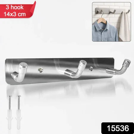 Stainless Steel Wall Mounted Coat 3 Hook Rack (14x3  1 Pc) - Zidbik