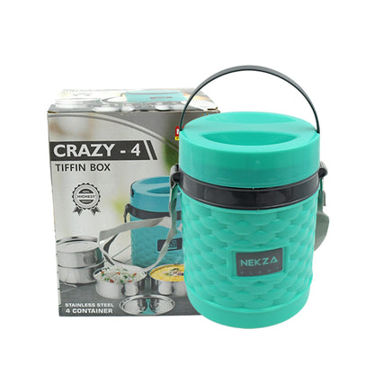 2364 Double Wall Insulated Stainless Steel Tiffin 4 Compartment Lunch Box With Handle Stackable Stainless Steel Lunch Box  Bpa Free  Leakproofdabba For Office Home Shool Hot Outer Plastic Tiffin Box Set (1 Pc 4 Compartment) - Zidbik