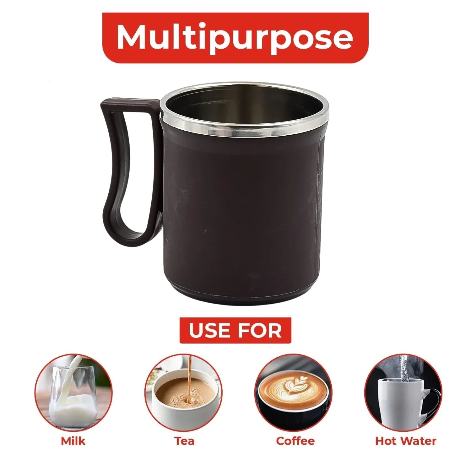 Coffee Mug With Lid And Handle-plastic Covered Stainless Steel Mug (Random Color Approx 200 Ml) - Zidbik