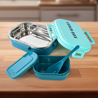 3 In 1 Spicy Bite Stainless Steel Lunch Box With Plastic Small Box  Spoon (1 Set) - Zidbik