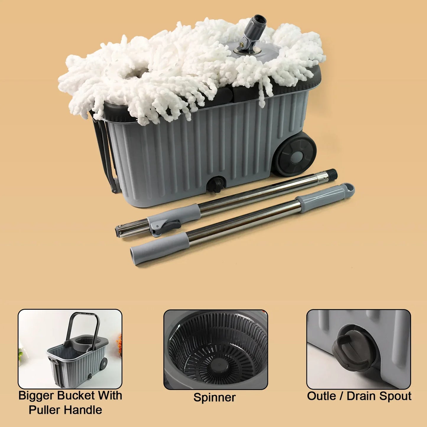 Apex Magic Spin Mop Cleaning Set With Dual Chamber Bucket Wheels - Zidbik