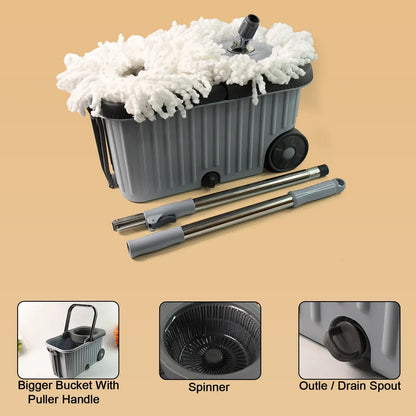 Apex Magic Spin Mop Cleaning Set With Dual Chamber Bucket Wheels - Zidbik