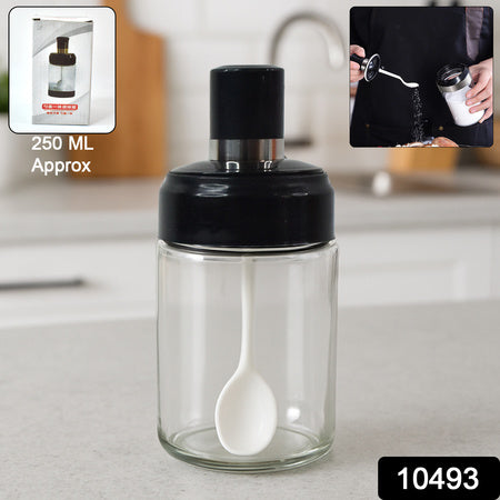 Transparent Glass Storage Jar With Built-in Spoon Approx 250ml - Zidbik