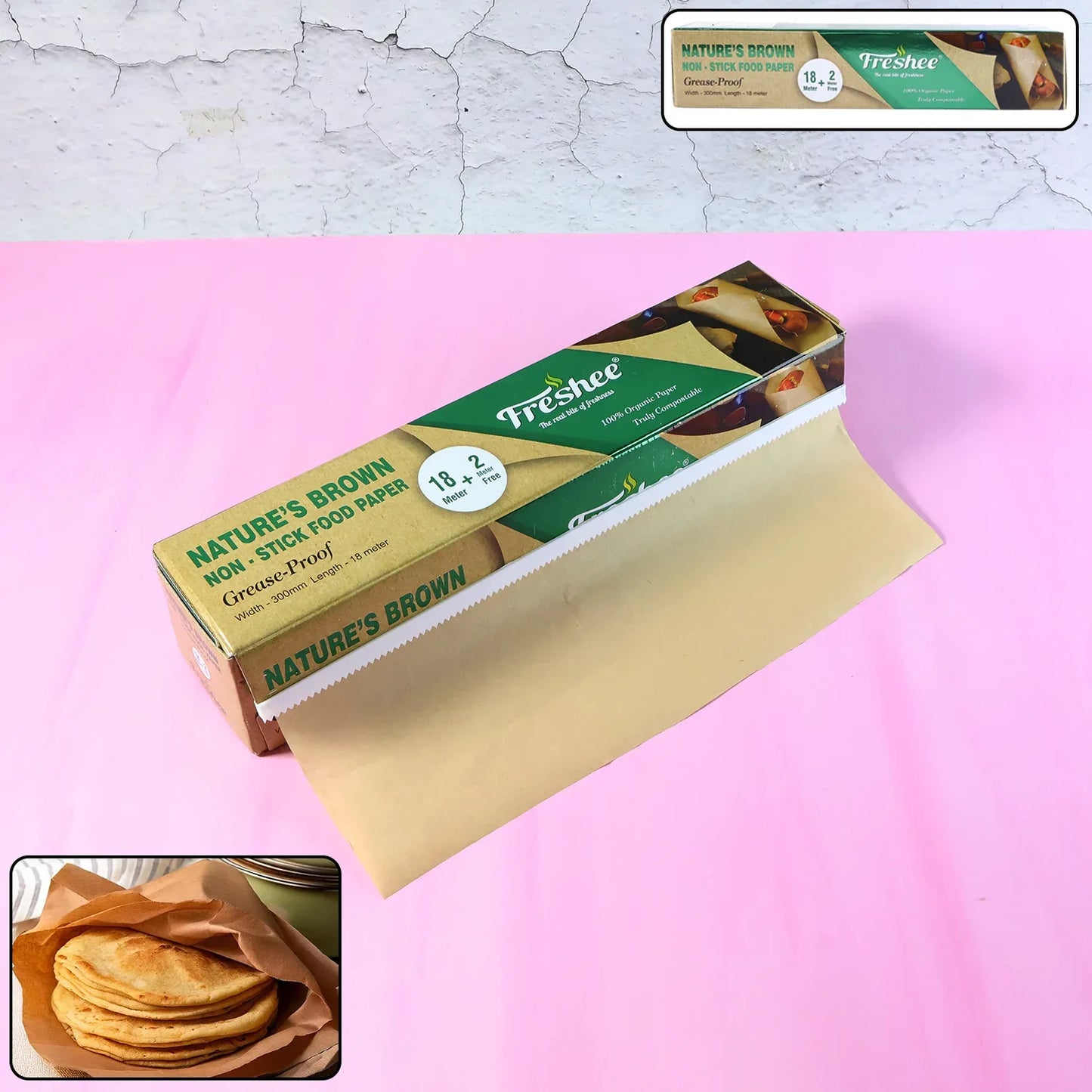 Freshee Natures Brown Non-stick Food Paper 18 Meter + 2 Meter Free (Total 20 Meter) - Zidbik