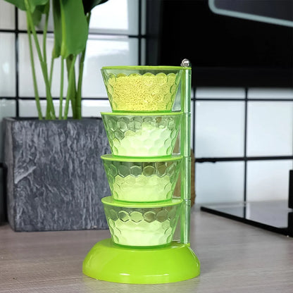 4 Section 360 Rotating Vertical Seasoning Box Plastic Pickle Tower Spice Rack (4 Layer With 4 Plastic Spoon 1 Set) - Zidbik
