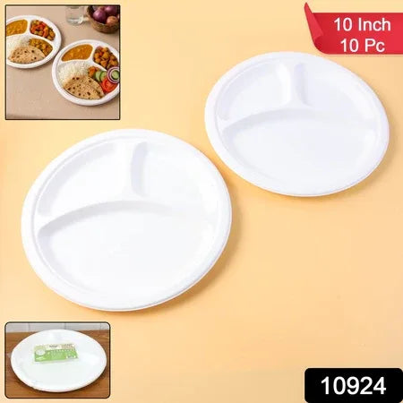 Freshee 10 Inch 3-compartment Round Compostable Bagasse Plate (10 Pc) - Zidbik