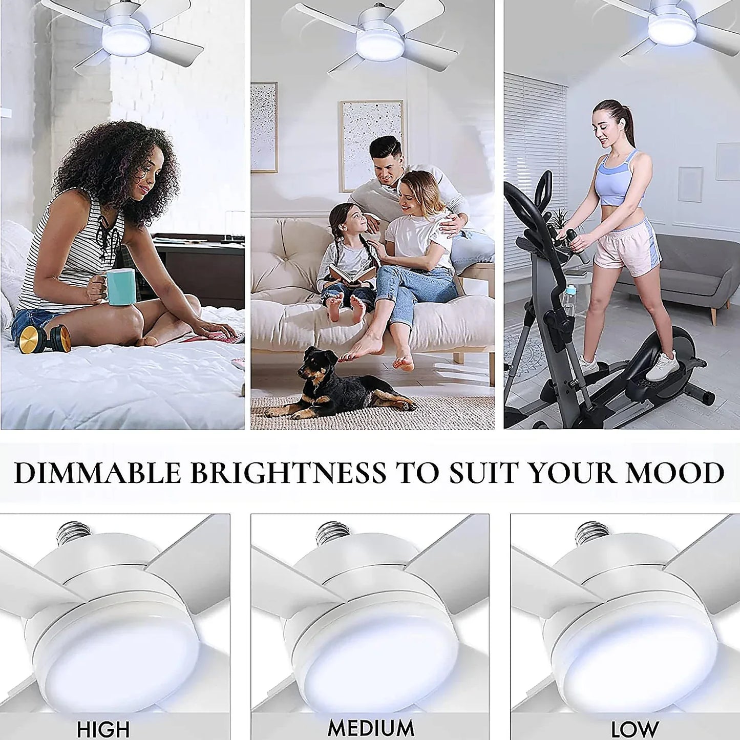 17845 Socket Fan Light Original - Cool Light Led Ceiling Fans With Lights And Remote Control Replacement For Lightbulb - Bedroom Kitchen Living Room1000 Lumens 5000 Kelvins Cool Leds (Remote Battery Not Included) - Zidbik