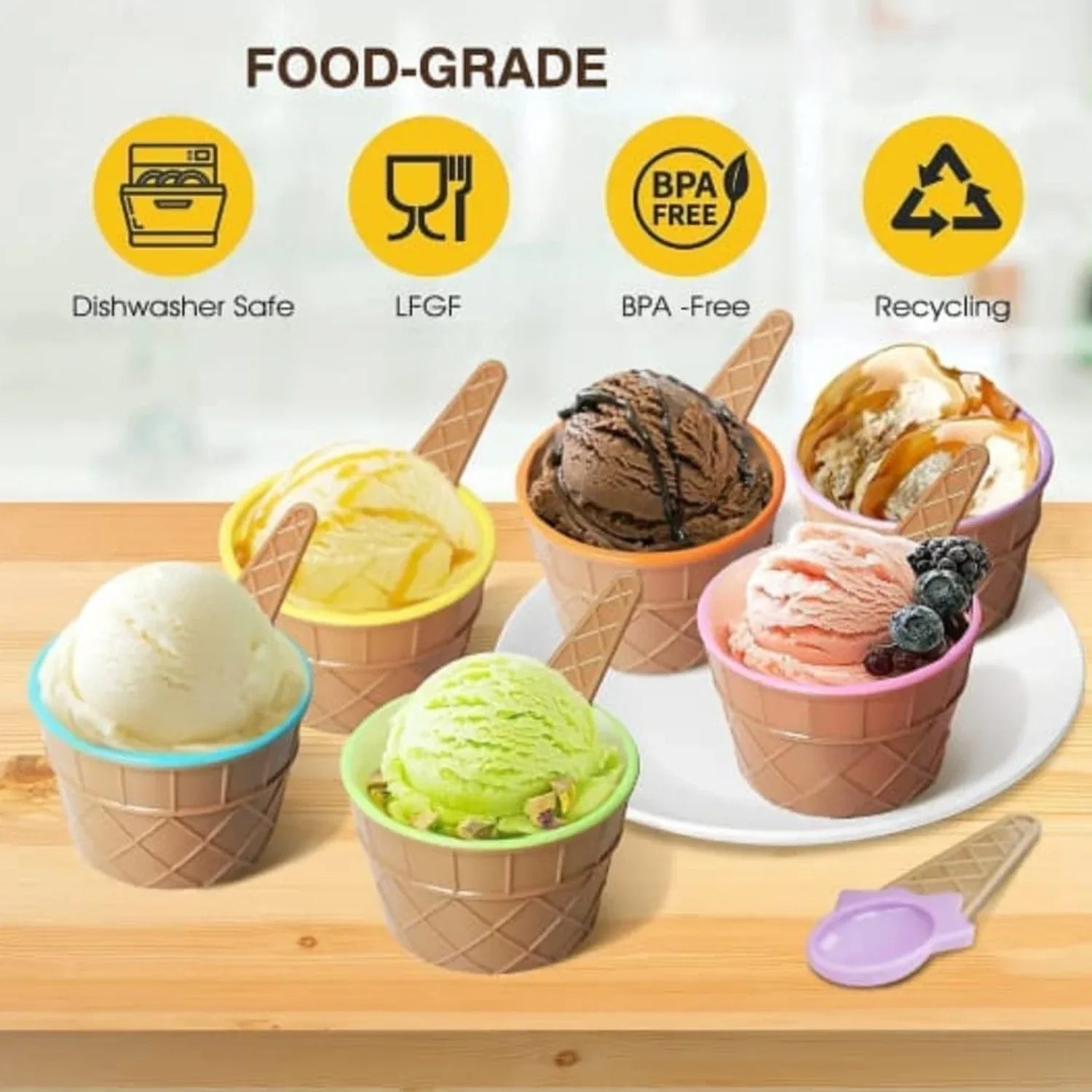 5321 Ice Cream Bowl Spoon Set Plastic Solid Colour Cream Cup Couple Bowl With Spoon. Ice Cream Spoon Bowl Set 12 Pc Set Of Ice Cream Bowl Spoon (Multi Color) - Zidbik