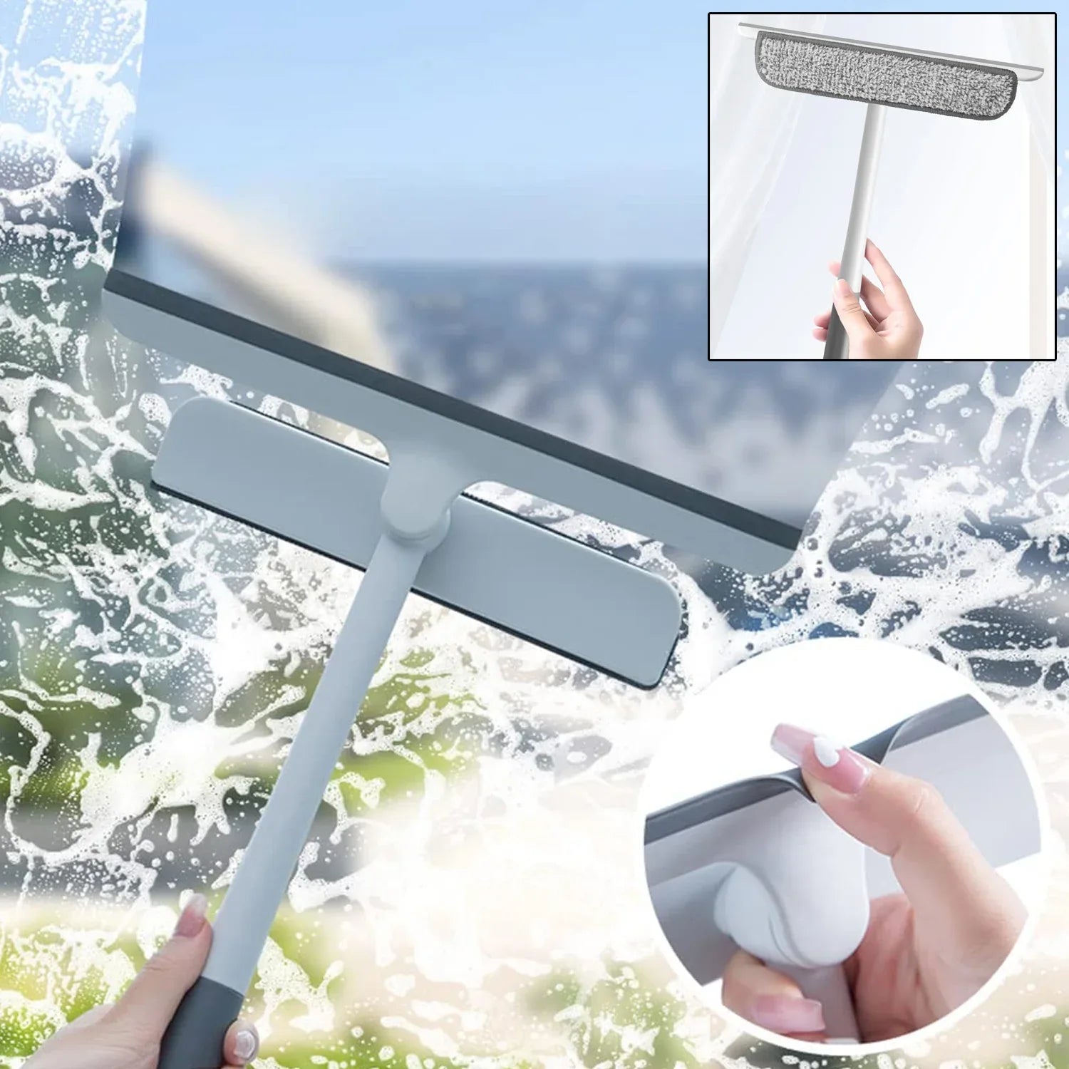 2-in-1 Window Glass Cleaning Wiper With Microfiber Pad - Zidbik
