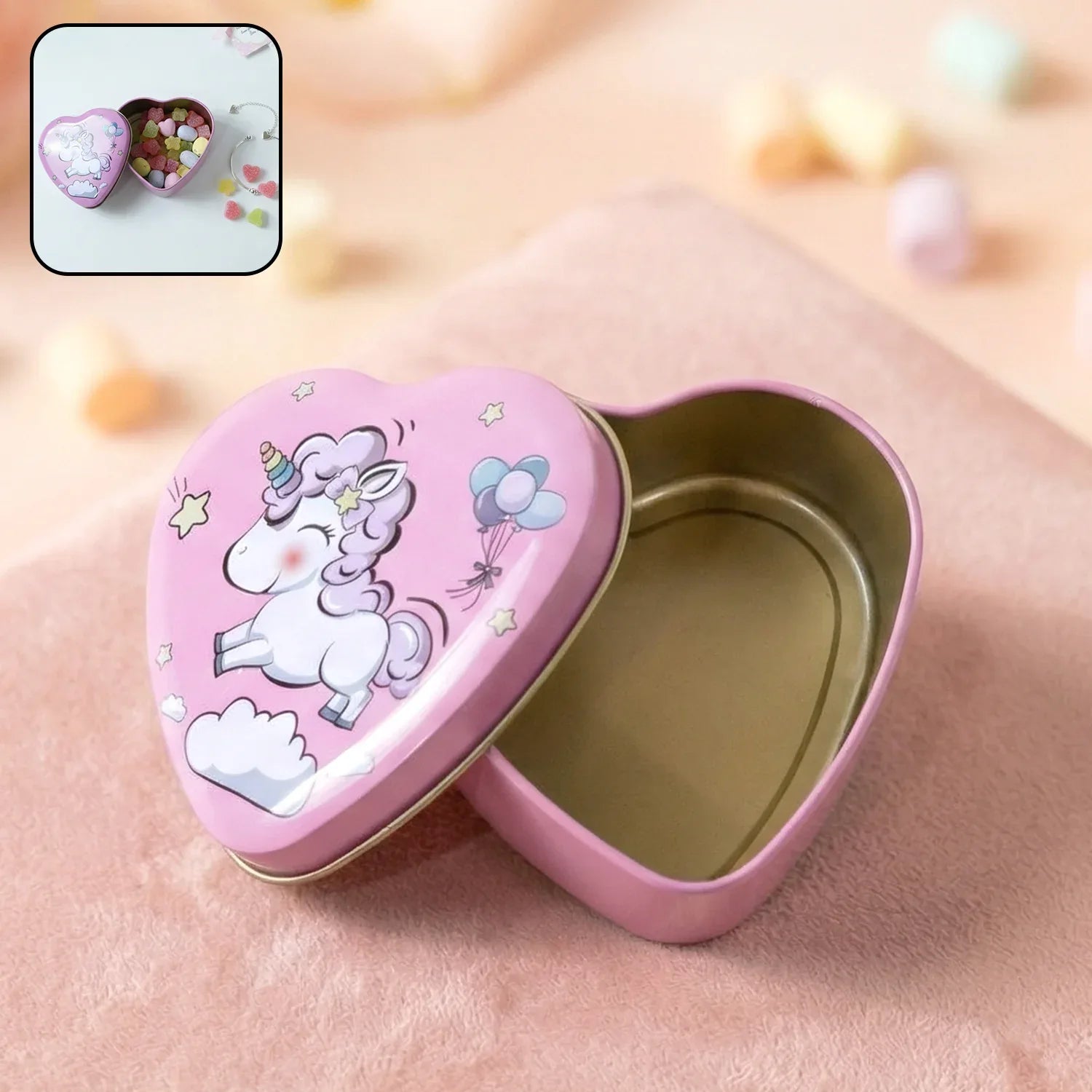 Heart Shaped Unicorn Printed Multipurpose Storage Box (1 Pc) - Zidbik