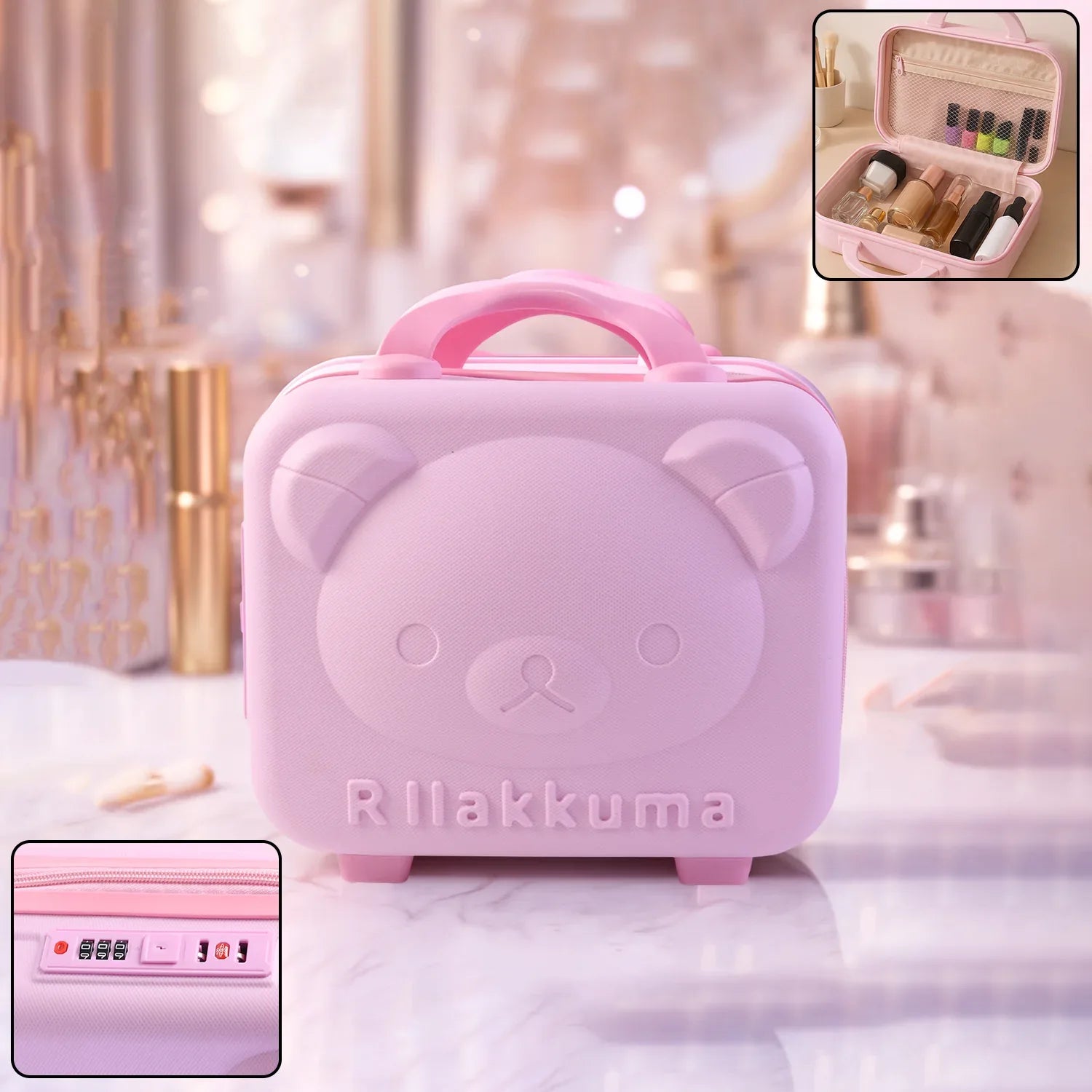 3-digit Number Lock Kids Bear-shaped Hard Shell Storage Carry Case With Handle - Zidbik