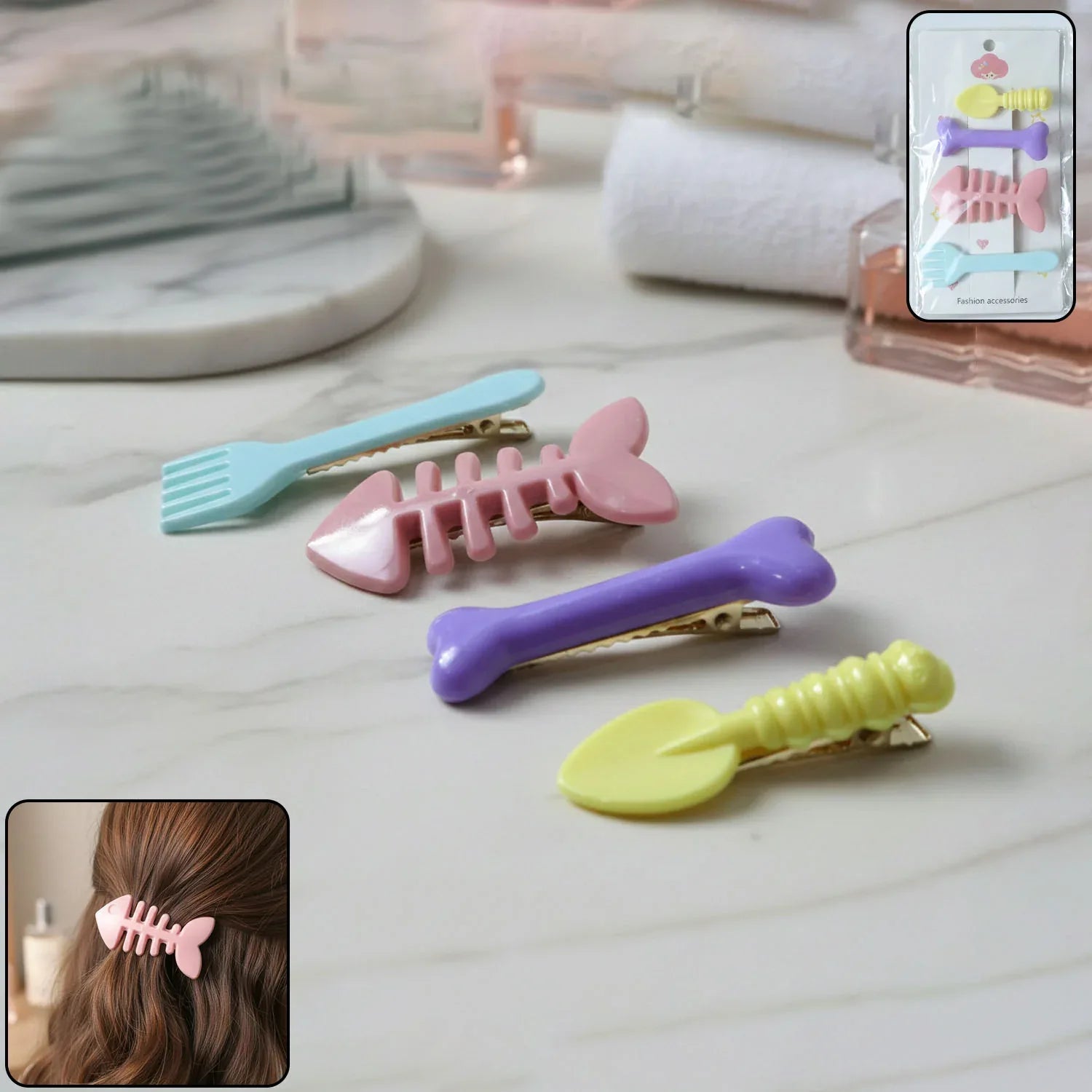 Cute Cartoon Shape Hair Clips (4 Pc) - Zidbik