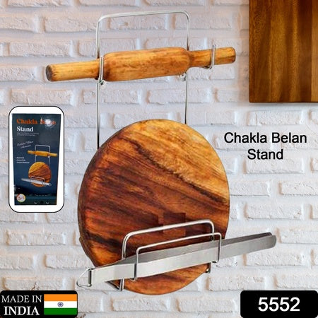 5552 Chakla Belan Chimta Stand Rolling Pin Board Tong Holder Silver Stainless Steel Multi-purpose Rack For Kitchen (1 Pc ) - Zidbik
