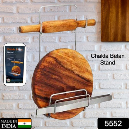 5552 Chakla Belan Chimta Stand Rolling Pin Board Tong Holder Silver Stainless Steel Multi-purpose Rack For Kitchen (1 Pc ) - Zidbik