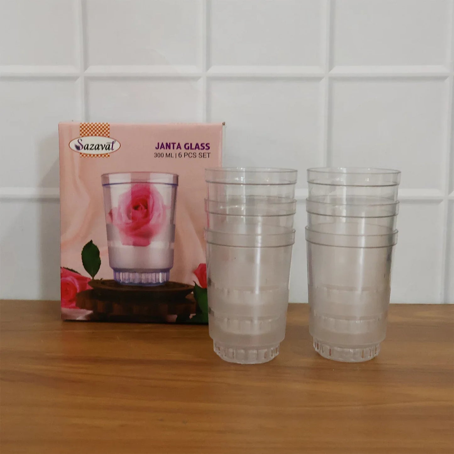 Transparent Janta Drinking Glass Set (300ml 6 Pc Set) - Zidbik