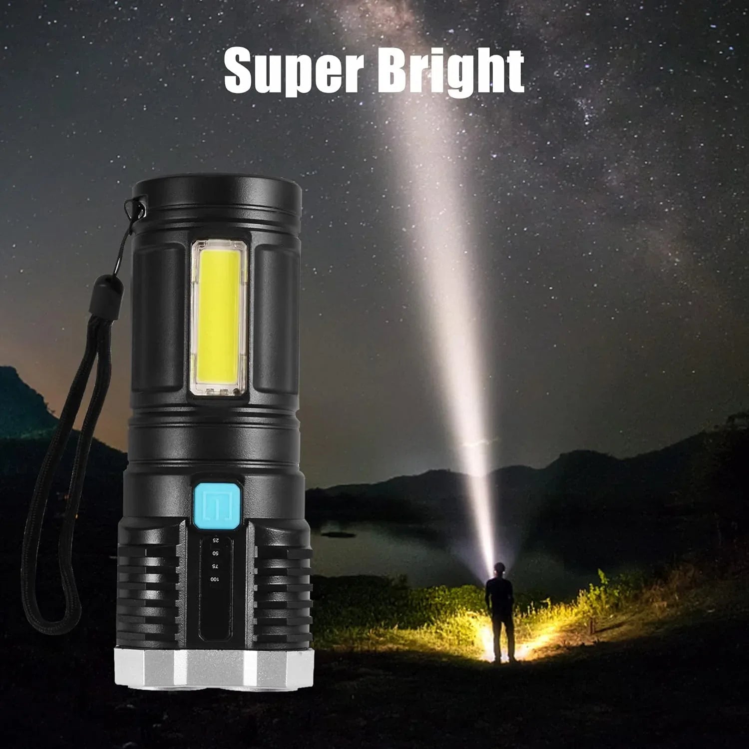 9370 Multifunctional Strong 4 Led Torch Light Portable Rechargeable Flashlight Long Distance Beam Range 800 Lumens Cob Light 4 Mode Emergency For Hiking Walking Camping (4 Led Torch) - Zidbik