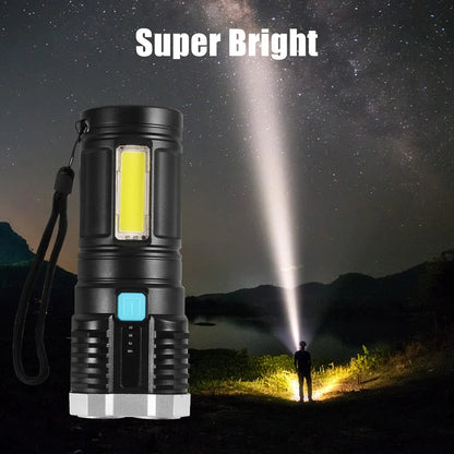9370 Multifunctional Strong 4 Led Torch Light Portable Rechargeable Flashlight Long Distance Beam Range 800 Lumens Cob Light 4 Mode Emergency For Hiking Walking Camping (4 Led Torch) - Zidbik