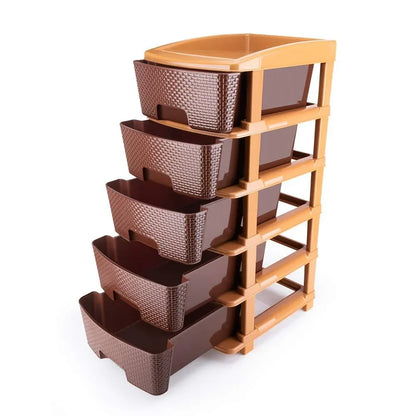 1151 5tier Plastic Modular Drawer System For Multiple Use (Brown Colour) - Zidbik