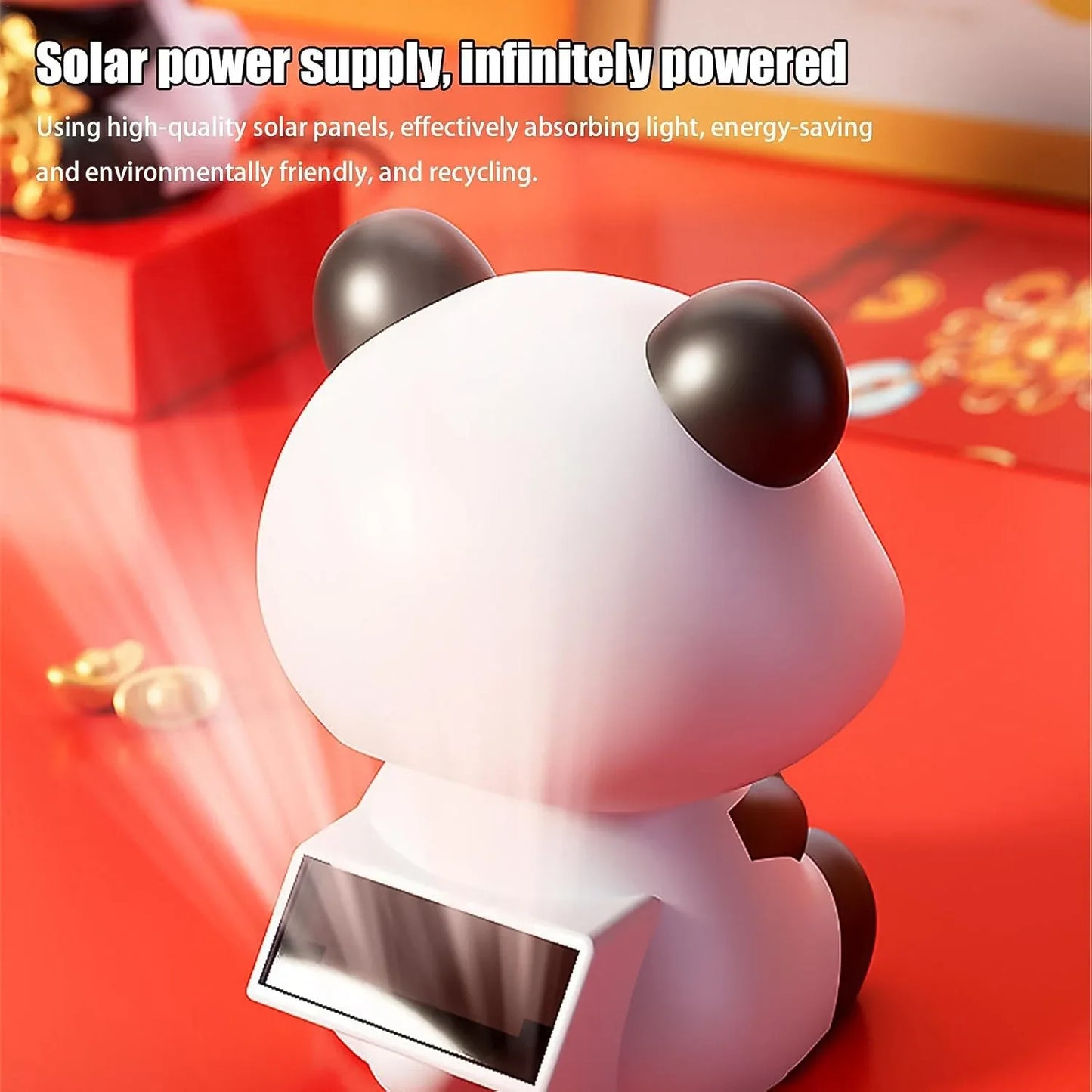 Car Decoration Solar Power Moving Head Panda Statue Creative (1 Pc) - Zidbik
