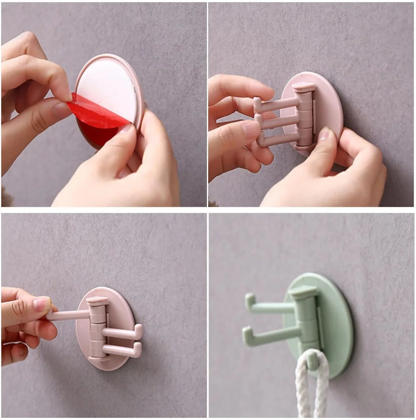 4142 Sticky Hook Household Strong Punch-free Hook 180foldable Multi-function Rotatable Hook With 3 Hooks Suitable For Bathroom Kitchen Office (1 Pc) - Zidbik