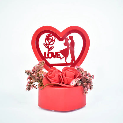 Romantic Heart-shaped Love Couple Decorative Showpiece With Rose Base (1 Pc) - Zidbik