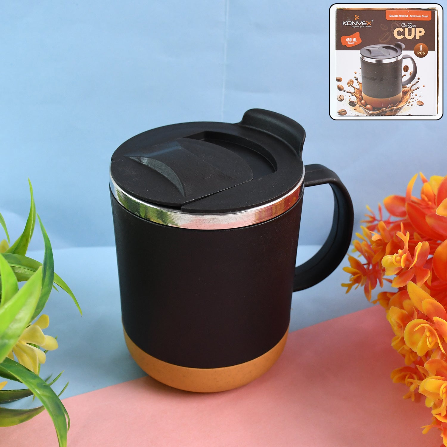 Insulated Coffee Mug With Spill-proof Lid (Approx 450ml  1 Pc) - Zidbik