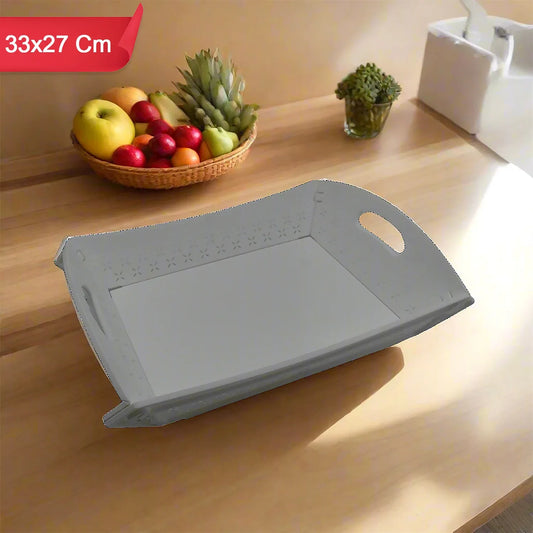 10018 Foldable Serving Tray Plastic Serving Traywith Handle Serving Tray For Food Kitchen Outdoors Restaurants (1 Pc) - Zidbik